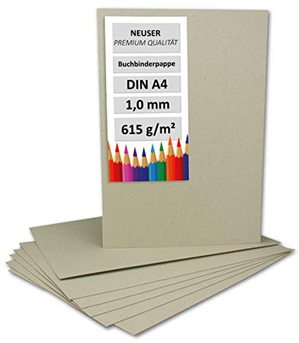 20 stycken bokbindningspapper DIN A4 – tjocklek 1,0 mm (0,1 cm) – grammage: 615 g/m² – format: 29,7 x 21,0 cm – färg: grå-brun