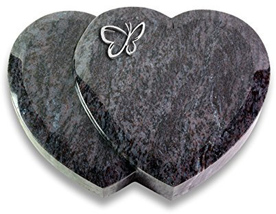 Grabplatte, Grabstein, Grabherz, Urnengrabstein Modell Amoureux 40 x 30 x 7 cm Orion-Granit, poliert inkl. Gravur (Aluminium-Ornament Papillon)