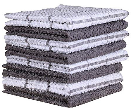 AMOUR INFINI Cotton Kitchen Dish Cloths Set of 8 – Highly Absorbent, Super Soft Premium Terry Cleaning Cloth (12x12 Inch) Premium Dishcloths for Washing Dishes (Light Gray)