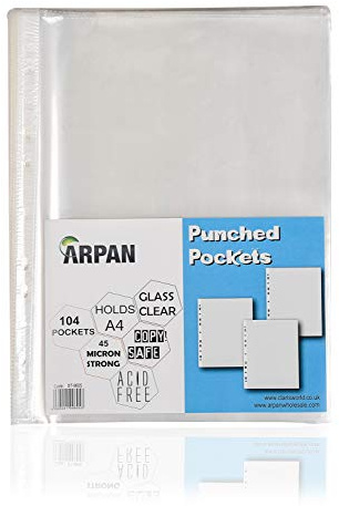 Punch bolsillos – Arpan fuerte transparente perforadas bolsillos Lote de mangas de plástico para documentos, color A4 - Clear 104 X 2 Pack
