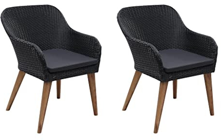 vidaXL Gartenstühle mit Polstern 2 STK. Poly Rattan Schwarz