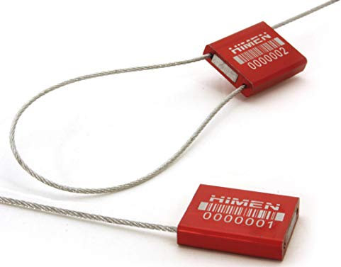 HIMEN 50 Scellés de sécurité à câble métallique – numérotés consécutivement avec code-barres, longueur 280 mm, modèle ACS-1.5F, rouge