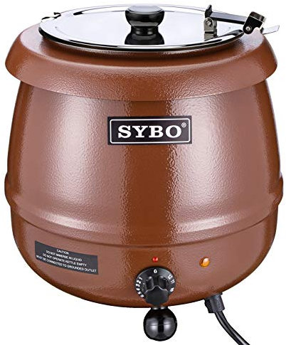 SYBO SB-6000-1B - Bollitore per zuppa di qualità commerciale con coperchio incernierato e inserto in acciaio inox rimovibile, per ristoranti e grandi famiglie, 10,5 litri, colore: marrone