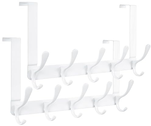 SKOLOO Türhaken – 5 Haken, Türhaken zum Aufhängen von Kleidung, Handtüchern, Mänteln, Rucksäcken, Hüten, Kleiderhaken für die Tür, 2 Stück, Weiß