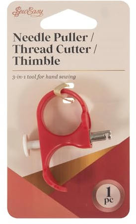Sew Easy 3-in-1 Tool – Needle Puller, Thread Cutter, Thimble for Quilting Patchwork Protects Fingers Prevents Tired Fingers, Instructions Included