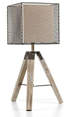 ONLI Lampe de table trépied en bois avec abat-jour en métal et toile, sable, beige