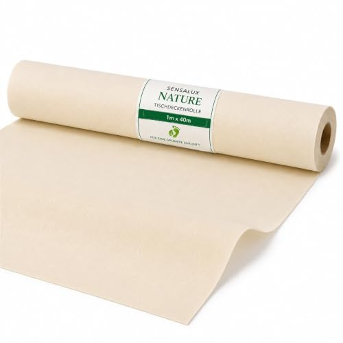 Sensalux Nature Vlies Tischdeckenrolle 1 x 40m, Perle | CO2-neutral, stoffähnliche Meterware, Tischdeko für Hochzeit Geburtstag Party Event Catering