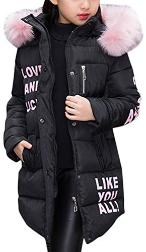 ShallGood Abrigo de invierno para niña, chaqueta de plumón, abrigo de otoño e invierno, abrigo con capucha cálido para niños, abrigo de plumón, parka, ropa de abrigo larga, chaqueta para niños