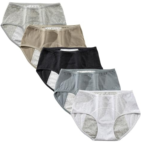 Anntry Bragas de algodón Transpirables para niña Adolescente, Paquete de 5 Bragas de Ropa Interior a Prueba de Fugas de Flujo Pesado Menstrual para Mujer (S, Colores -3)
