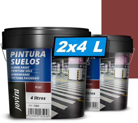 JOVIRA PINTURAS -12 K-Pittura per pavimenti esterni ed interni, garage e superfici sportive in genere, finitura opaca. Protegge e decora le superfici in calcestruzzo, cemento (2x4 Litri, Rosso) B-18-2