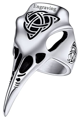 FaithHeart Kräheschädel Fingerring für Herren Männer Punk Gotik Rabenschädel mit Keltischer Knot Symbol in Größe 54-73 Viking Schmuck mit Geschenkebox für Weihnachten Vatertag Geburtstag