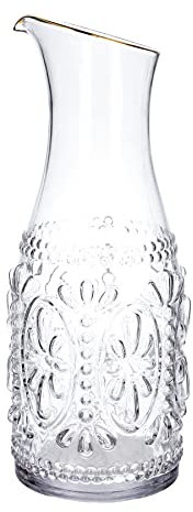 HOMLA Caraffa Vetro con Bordo Dorato - Brocca per Acqua Elegante - Bottiglia di Vetro Transparente Decorativo - 1,2 l