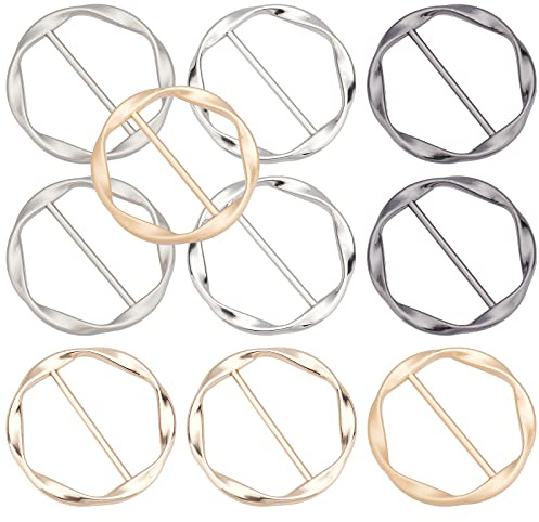 GORGECRAFT 5 Farben 10 STÜCKE Metall T-Shirt Krawattenklammern Taillenschnalle Clip Seidenschal Schnallen Ring Runde Kleidung Wickelhalter Für Damen Mode Kreis Schals Verschluss