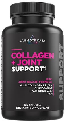 Livingood Daily Collagen Plus Joint Support - Grass-Fed Multi Collagen Peptides, Hyaluronic Acid, & MSM for Healthy Hair, Skin & Nails - Flexibility & Mobility - Keto, Gluten Free - 120 Capsules
