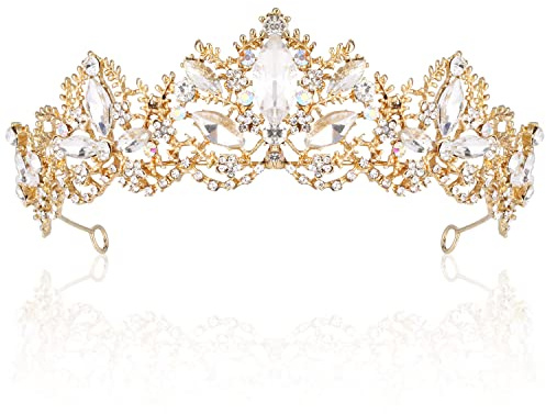 Krone Königin Gold Strass Kristall Tiara für Frauen Mädchen - Prinzessin Diadem für Hochzeit, Braut, Abschlussball, Geburtstag, Kostüm Party
