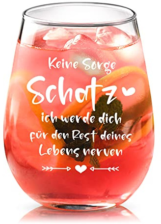 Joymaking Ich Liebe Dich Geschenke für Männer Frauen, Weinglas Mit Gravur Keine Sorge Schatzn, Jahrestag Geschenk für Ihn, Liebe Geschenk zum Valentinstag Geburtstag Weihnachts