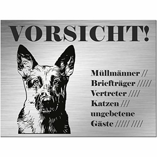 Indigos UG - Schild Schäferhund - bedruckt - Vorsicht Müllmanner usw - Aluverbundplatte Edelstahl Look - 20x15 cm - Spruch - Deko Geschenkidee für Ihren Hund - Zaun - Türschild - Hinweisschild