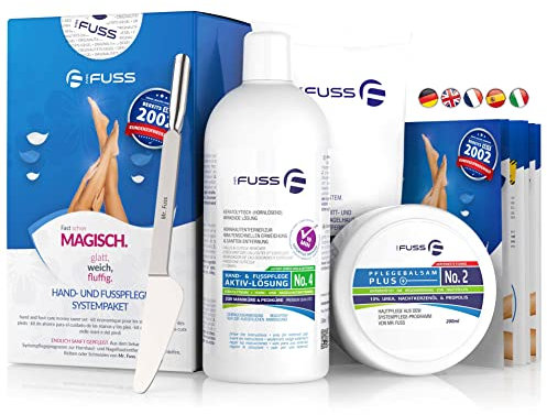 Mr. Fuss® No. 4 - Advanced Pack Multi - Groß, Nagelhaut- Hornhautentferner Sparpaket 4 tlg. Aktiv-Lösung Schnell erweichend - 500 ml, Balsam No. 2-200 ml, Watte, Multitool
