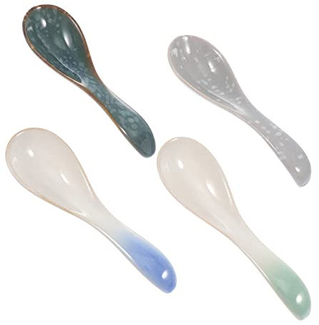 UPKOCH 4pcs Japanese Ceramic Rice Spoon Soup Spoon and Yogurt for Serving Porridge Dessert and Cooking Kitchen Ware for Serving Food