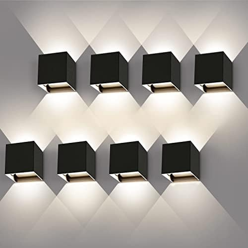 Kingwei 8 Pcs Aplique Pared Exterior/Interior 12W Lámparas de pared 4000K Natural Apliques Arriba y Abajo Ángulo Ajustable Aplique de Pared LED Impermeable IP65 Aplique Pared Exterior Negro (EU830GN)