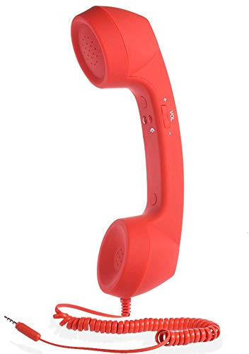 Ricevitore Telefonico Vintage retrò Telefono Cellulare retrò Classico da 3,5 Mm Ricevitore per Chiamate Telefoniche con Mini Microfono per Smartphone (Rosso)