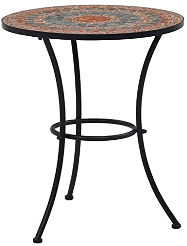 FIRBNUS Tavolino Bistrot Mosaico Arancio/Grigio 60cm Ceramica Tavolo da Giardino Ferro Tavolo Rotondo Tavolino Rotondo Tavolo da Bar Tavolino Bar Tavolino Caffe Tavolo Mosaico da Giardino