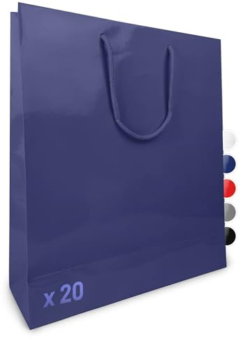 Verpackungswelt Geschenk-Tüten 20 Stück | Glänzende Papier-Tüten mit Henkel | Geschenk-Tüte 35x12x40 cm | Papier-Tüte ideal für Geburtstag, Weihnachten, Einzug & Mitbringsel | Blau