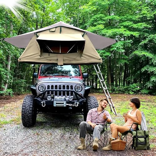 Dachzelt Auto, Dachzelt Auto für 2-3 Personen, Autodachzelt inkl 240 x 140 Matratze, Dachzelte fürs Auto mit Oberlicht, Wasserfest 3500mm, mit 2.1M Aluminium Leiter, Dachzelt für PKW, Bus, LKW, etc.