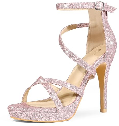 Perphy Women's Glitter Platform Strappy Stiletto Heel Sandals Pink 5 UK/Label Size 7 US