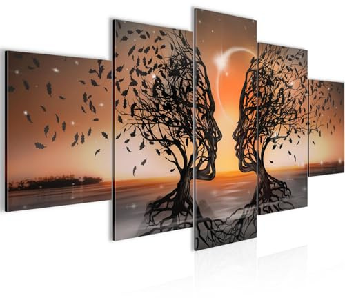Runa Art Bild Wohnzimmer Schlafzimmer Liebespaar 5 Teilig Abstrakt Baum Orange Wandbilder auf Vlies Leinwand 044851c