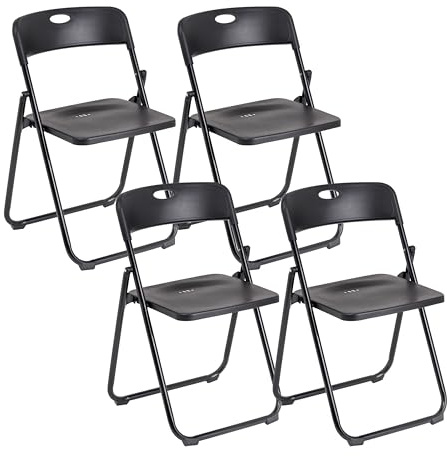 Baroni Home Klappstuhl mit PVC- und Stahlgestell, platzsparender zusammenklappbarer Sitz mit Füßen und Griff, Outdoor-Stuhl, Küche, Wohnzimmer, Reisen, 74x43x49 cm, 4 Stücke, Schwarz