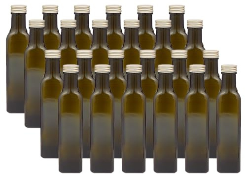 Vitrea 24x Glasflaschen MARASKA GRÜN 250ml mit Schraub-Deckel Gold Saftflasche Likörflaschen Schnapsflaschen Ölflaschen Flaschen Wasserflasche aus Glas zum selbst befüllen