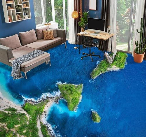 Benutzerdefinierte Selbstklebende Boden Wandtapete 3D Blauer See, 350 * 245cm Bodenfliesen Aufkleber Wohnzimmer Studie Pvc Wasserdicht Tragen 3D Bodenbelag Tapete