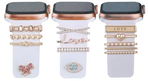 13 Piezas Anillos Decorativos para Reloj 21mm Charms de Metal con Diamantes y Purpurina para Correa de Silicona