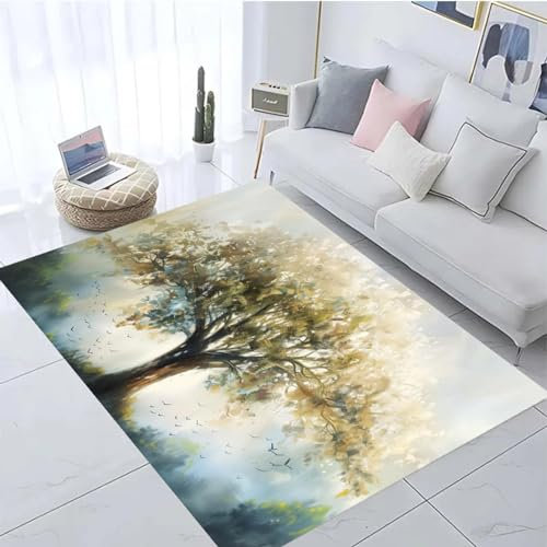 JGGXHM Bunter Abstrakter Baum-Teppich für Küche, Badezimmer, Eingang, rutschfeste Teppiche, Wohnzimmer, Balkon, Schlafzimmer, Dekoration, Bodenmatte, 140 x 200 cm