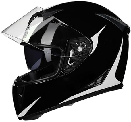 RYDZCLH Integralhelm Für Motorradfahrer, DOT-Geprüfter Motorrad-Moped-Rennhelm Mit Doppelvisier, Sicherheitsreithelm Für Alle Vier Jahreszeiten, Für Männer Und Frauen,Weiß,L 57~58cm
