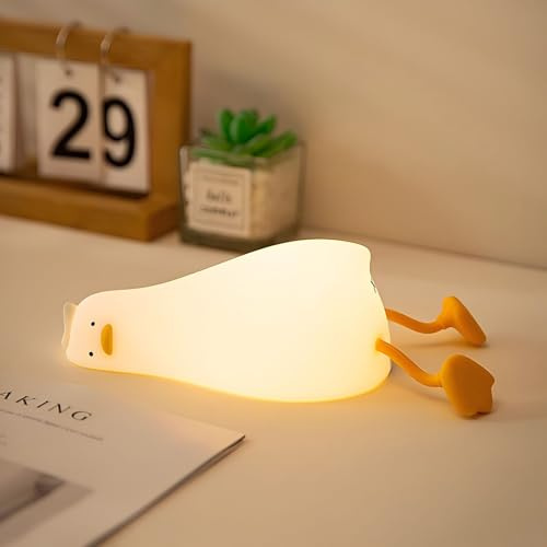 NesveCit Ente Nachtlicht Kinder, Niedliche Silikon Enten Lampe, Nachttischlampe Babyzimmer mit 30-Minuten-Timer und Touch-Steuerung, USB Wiederaufladbar, Kinder Schlafzimmer Dekor Kinder Geschenke