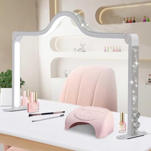 SAYEYBU HalbmondföRmige Nagel-Schreibtischlampe, Nageltechnik Lampe, Led-ManiküRe-Schreibtischlampe, Mit 3 Farbtemperaturen 3000 K – 6500 K, Dimmbare Helligkeit,Weiß,with Diamonds