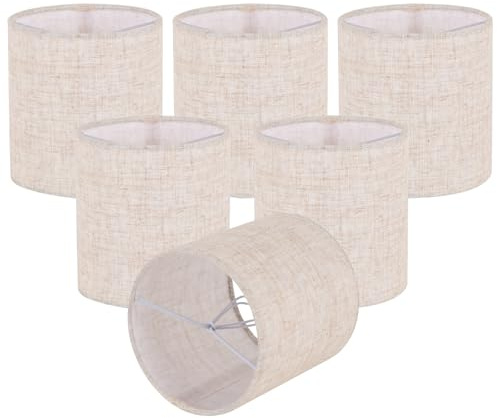 Chandelier Lamp Shades, Small Lamp Shades Clip-on Bulbs Only for Candelabra Bulbs, Beige Chandelier Shades 6 Pcs, Mini Lampshades for Chandeliers 5.1 X 5.1 X 5.3, Home Decor Fabric Linen Lampshade