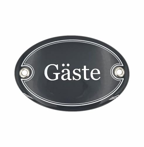 Sosenco Emaille Türschild GÄSTE oval 7x10 cm Schild Emailschild Vintage Metallschild - Blechschild - Gästehandtuch Gast Besucher - Deko Retro Wandschild (Dunkelgrau)