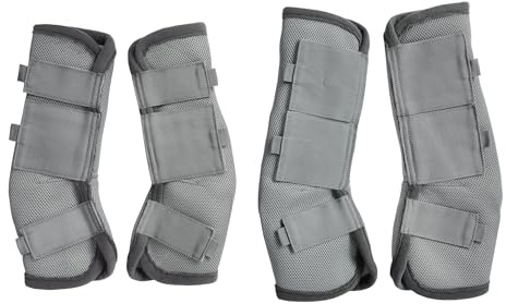 Gallopoff Horse Fly Boots Set of 4 – Breathable Mesh Leg Guards for Fly Protection, Reduce Stomping, Soft & Comfortable Fit Grey Cob