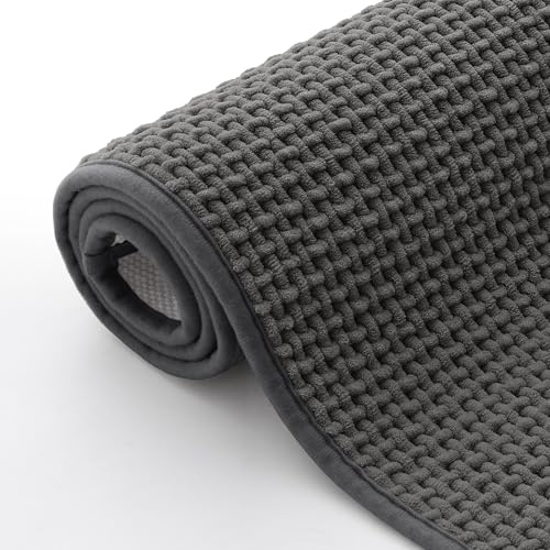 Homaxy Chenille Badezimmerteppich Weich Badematte rutschfest Waschbar Badvorleger Saugfähig Badteppich Bad Teppich Duschvorleger für Badezimmer, Dusche, Badewanne - 60x90 cm, Dunkelgrau