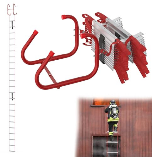 YRHome 15m Feuerfeste Alu Rettungsleiter Strickleiter für den Hausgebrauch Faltbare Sicherheitsleitern Feuerleiter Fluchtleiter Feuerwehrleiter für Notsituationen 450KG für Haus, Geländer, Balkon