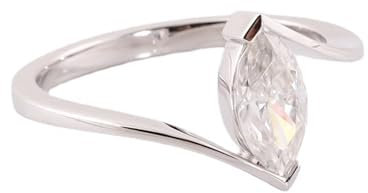 Skcess Bague Or 18 Carats Femme Moissanite, Bague Femme Simple Solitaire Marquise Moissanite Anneaux Femmes, 52 (16,6), Métal précieux, Moissanite