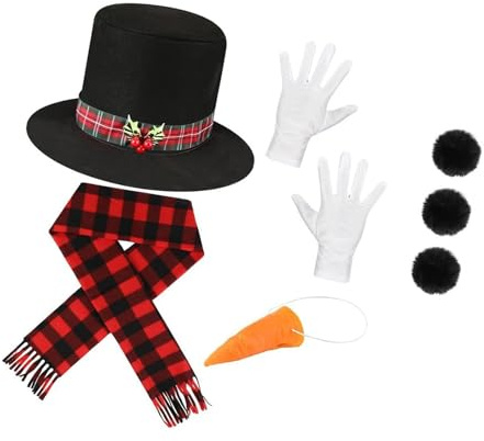 RETUOLWAG Schneemann-Kostüm-Kits für Weihnachten, Winter, frostiges Kostüm, Schneemann-Hut mit Tutus-Rock, Karotten-Nasenschal, Handschuhe, Pompons, Bälle
