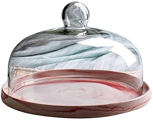 GUHPZA Dessert-Ausstellungstablett, Haushaltskeramik-Kuchenbox, Marmor-Porzellan-Servierplatte, Glas-Sandwich-Staubglocke, Haushalts-Käseglocke Für Kuchen, Gebäck, Obst,Klar-25 * 25 * 15,5 cm