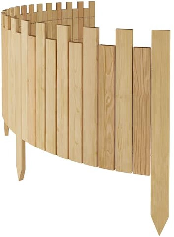 Floranica Bordure de Jardin en Bois Clôture d'Extérieur 200 cm x 40 cm Nature Barrières de Jardin Piquets d'ancrage Bordure de Gazon Palissade