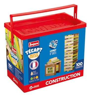 Jeujura - TECAP Multicolor - 100 Pièces - Jeu de Construction 3 Ans - 8311 | Planchettes en bois - Jeu d’équilibre créatif et imagination - Modèles Inclus - Idée cadeau enfant - Fabriqué en France