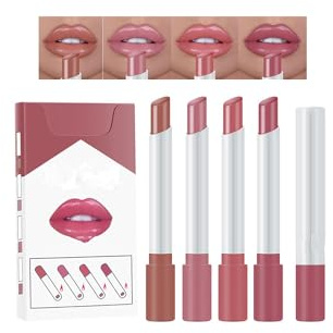 Vegan lip gloss infused with glass skin lip oil for luminous evening looks,Multi-Effect Mood Lip Kit - 4 Velvet to Gloss Tubes, Temp-Change & Pearlescent Lipstick Set, Non-Stick Hydrating
