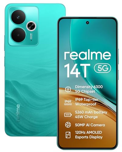 realme 14T 5G Smartphone Téléphone Portable 8+256GB, Chipset Dimensity 6300 5G, Caméra AI 50MP, écran Super AMOLED 6,67'' 120Hz, Batterie de Grande capacité 5000mAh, Double SIM, NFC, Vert